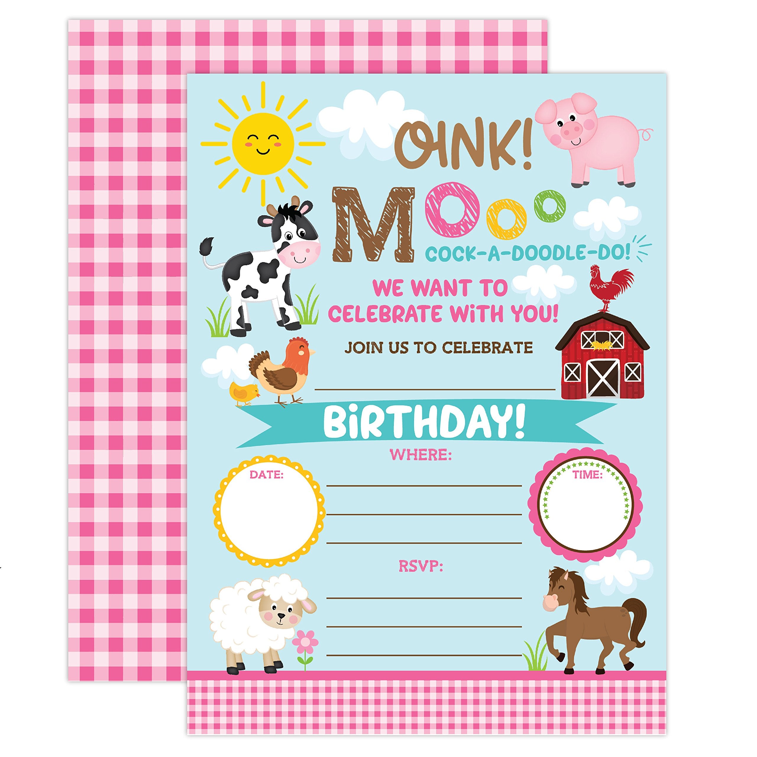 Your Main Event Prints Farm Birthday Invitation - Girl Barnyard Invite, image size:2560x2560