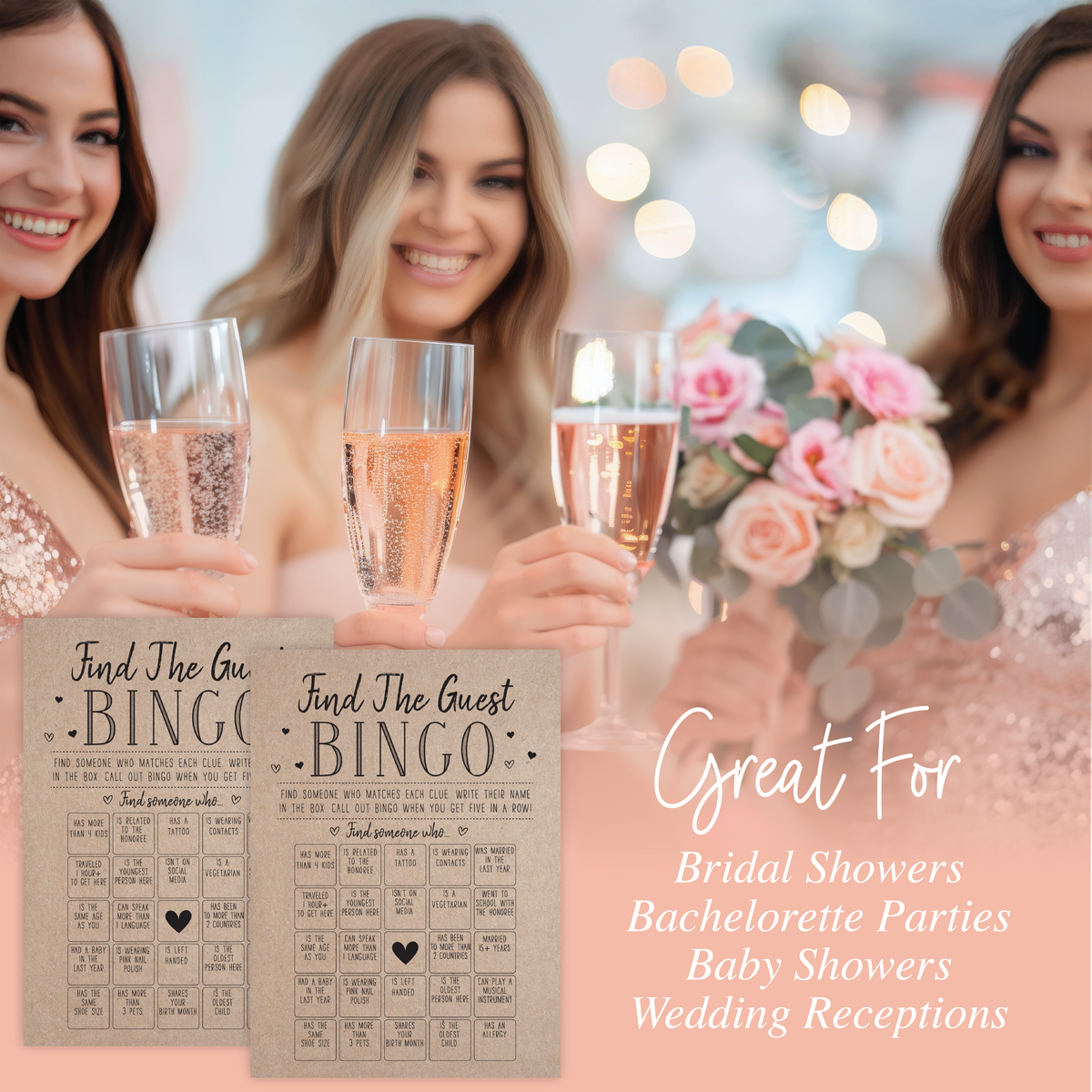 Your Main Event Prints Bridal Shower Game ? Find The Guest Bingo, Fun Activities in Kraft Minimalist Style, 50 Cards