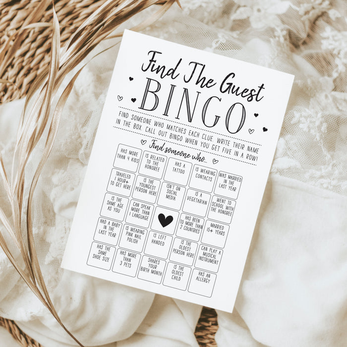 Your Main Event Prints Find The Guest Bingo Game for Bridal Shower, Baby Shower, and Bachelorette Parties - 50 Game Cards Included