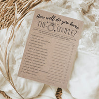 Your Main Event Prints Bridal Shower Games, Fun Activities, Kraft Minimalist Style (How Well Do You Know The Couple) - 50 Cards per Pack