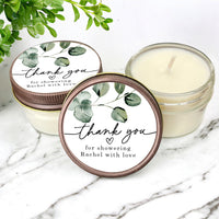 Personalized Eucalyptus Wedding and Bridal Shower Candle Favors