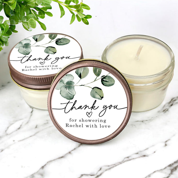 Personalized Eucalyptus Wedding and Bridal Shower Candle Favors