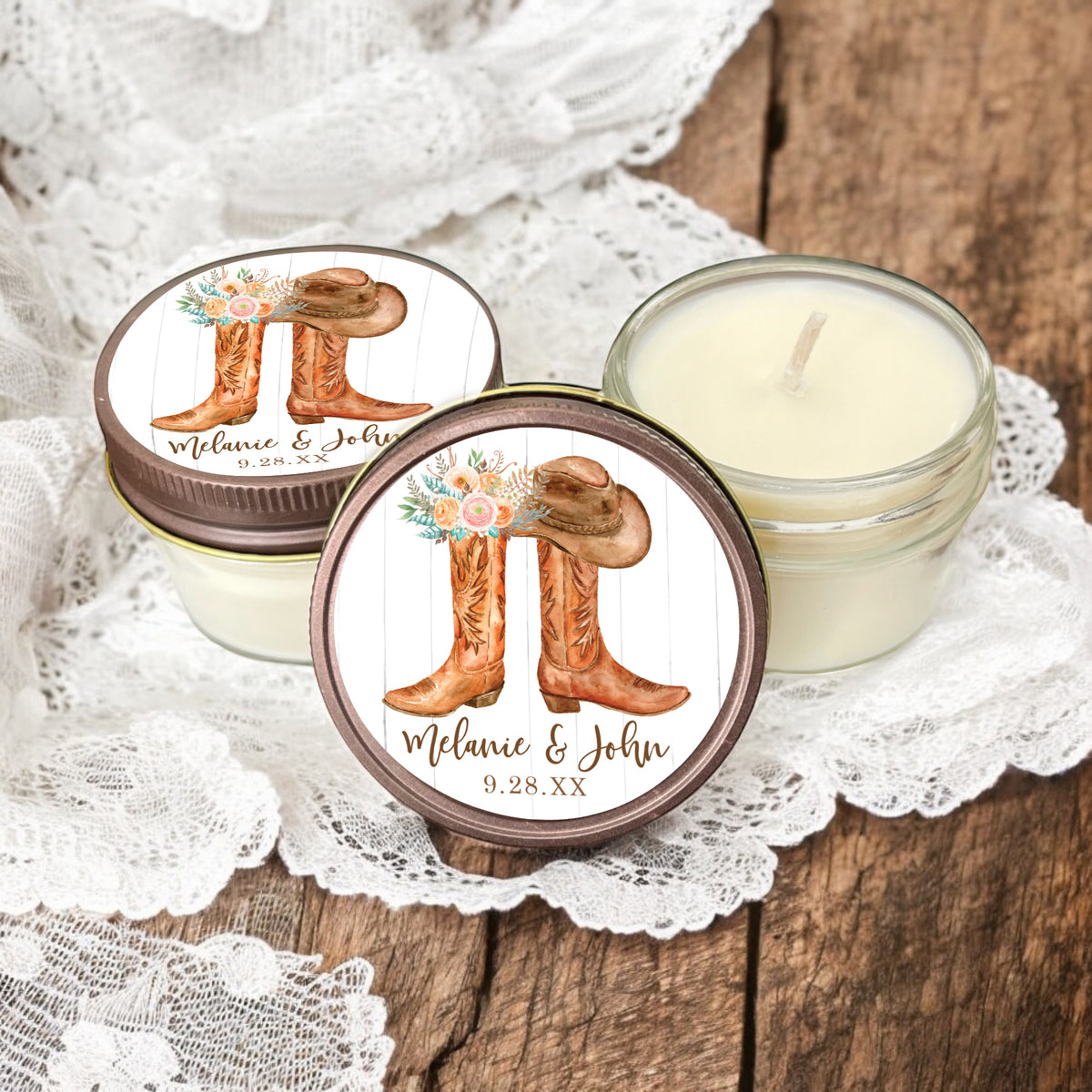 Country Western Boots Wedding Bridal Shower Candle Favors