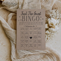 Your Main Event Prints Bridal Shower Game ? Find The Guest Bingo, Fun Activities in Kraft Minimalist Style, 50 Cards
