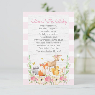 Girl Woodland Book Request Card, Books For Baby Invitation - Your Main Event