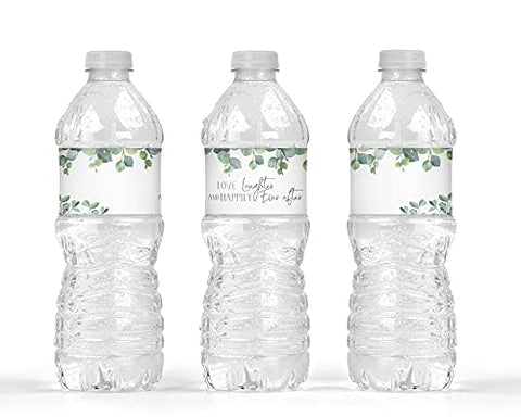 Eucalyptus Wedding Bridal Shower Bottle Wraps, 25 Neutral Greenery Floral Water Bottle Labels Decoration Favors - Your Main Event