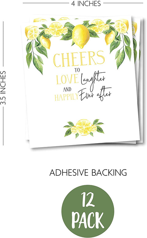 12 Cheers to Love Laughter and Happliy Ever After Wine Bottle Labels, Wedding Gift, Lemon Theme, Bridal Shower, Bachelorette Engagement Party, Bride to Be, Firsts for The Newlywed Couple Basket Ideas - Your Main Event