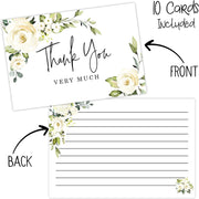 White Rose Wedding Thank You Cards, 60 Greenery Floral Bulk Bridal Shower Newlywed Stationary Supplies - Your Main Event