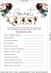 Navy Burgundy Bridal Shower Bachelorette Games, Floral, He Said She Said, Find The Guest Quest, Would She Rather, What's In Your Phone Game, 25 games each - Your Main Event