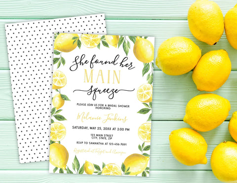 Lemon Main Squeeze Bridal Shower Wedding Invitation, She Fund Her Main Squeeze - Your Main Event