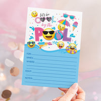 Your Main Event Prints Girl Emoji Pool Party Birthday Invitations - Summer Pool Party Bash - Splash Pad, Water Park Invites - 20 Fill-In Pool Party Invitations With White Envelopes
