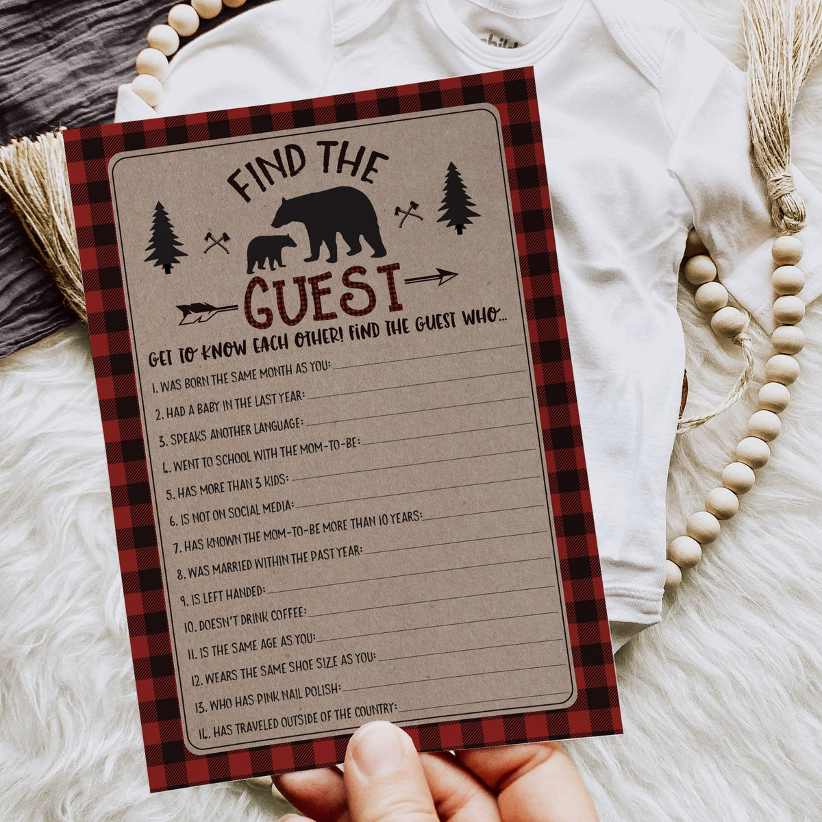 Lumberjack Boy Baby Shower Games, Bingo, Find The Guest, The Price Is Right, Who Knows Mommy Best, 25 games each