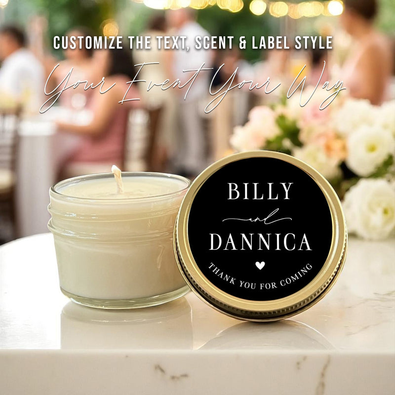 Personalized Wedding Favors, Bulk Wedding Candles, Black, White and Gold