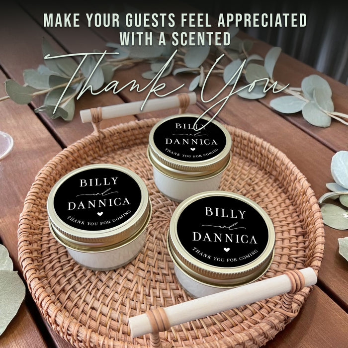 Personalized Wedding Favors, Bulk Wedding Candles, Black, White and Gold