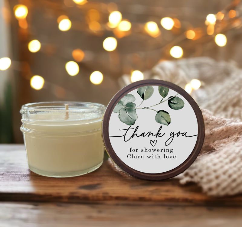 Personalized Eucalyptus Wedding and Bridal Shower Candle Favors