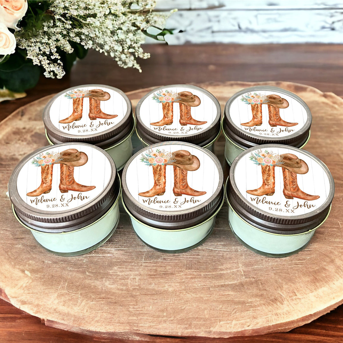 Country Western Boots Wedding Bridal Shower Candle Favors