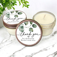 Personalized Eucalyptus Wedding and Bridal Shower Candle Favors