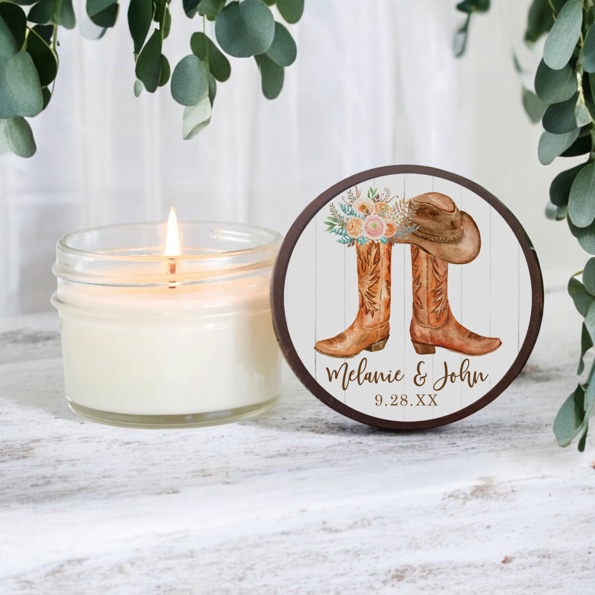 Country Western Boots Wedding Bridal Shower Candle Favors