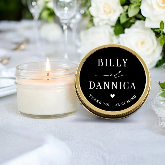 Personalized Wedding Favors, Bulk Wedding Candles, Black, White and Gold