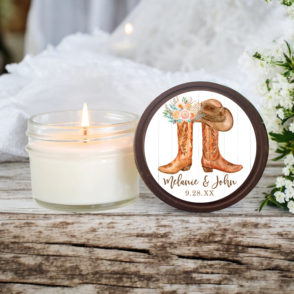 Country Western Boots Wedding Bridal Shower Candle Favors