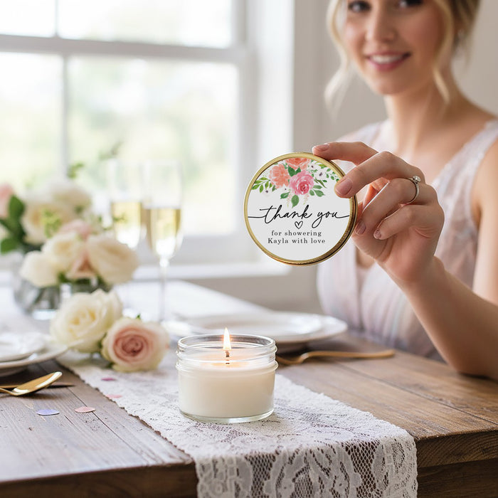Bridal Shower Favor Candles, Personalized 4 oz. Soy Candle Favors, Personalized Favors, Floral Pink and Orange Bridal Shower Favors