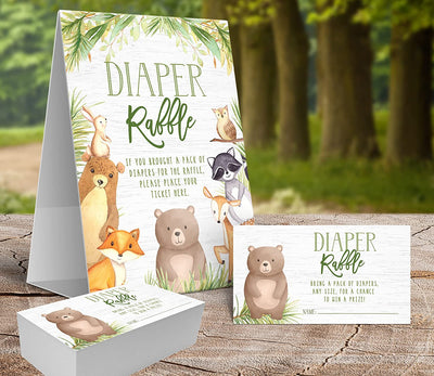 Woodland Baby Shower Diaper Raffle Sign with Cards - Your Main Event