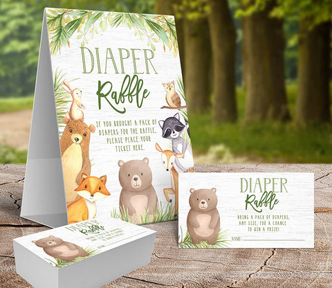 Woodland Baby Shower Diaper Raffle Sign with Cards - Your Main Event