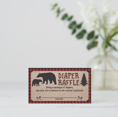 Lumberjack Baby Shower Diaper Raffle Card Bear - Your Main Event