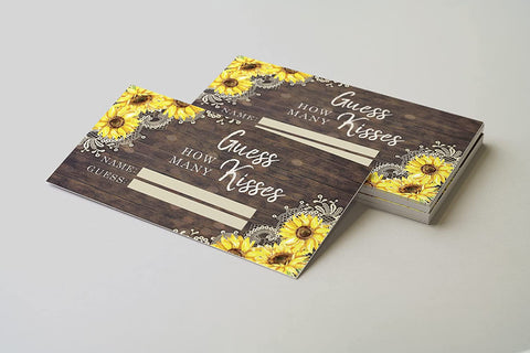 50 Sunflower Guess How Many Kisses Game Cards Great For Bridal Showers and Weddings, Neutral Greenery Floral - Your Main Event