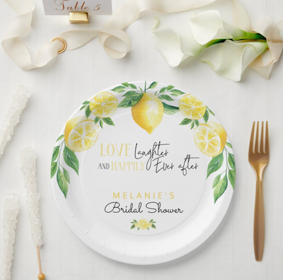 Lemon Bridal Shower Paper Plates, Love, Laughter and Happily Ever After - Your Main Event