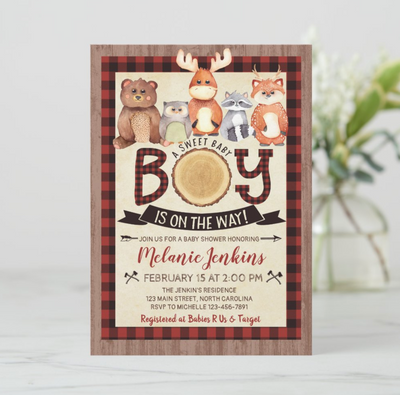 Woodland Lumberjack Boy Baby Shower Invitation - Your Main Event