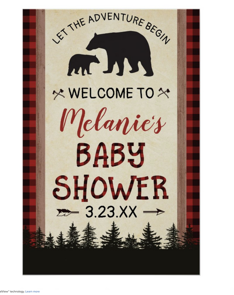 Bear Lumberjack Baby Shower Welcome Sign Poster - Your Main Event