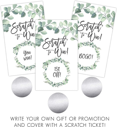 Eucalyptus Blank Gift Certificate Scratch Off Cards Vouchers for Holiday, Christmas, Birthday, Small Business, Restaurant, Spa Beauty Makeup Hair Salon, Wedding Bridal, Baby Shower Favors Games - Your Main Event