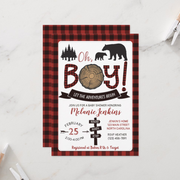 Lumberjack Flannel Boy Baby Shower Invitation Bear - Your Main Event