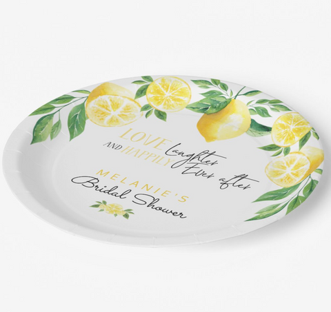 Lemon Bridal Shower Paper Plates, Love, Laughter and Happily Ever After - Your Main Event