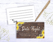 Sunflower Rustic Wood Date Night Game Sign and Cards Great For Bridal Showers and Weddings, Floral - Your Main Event