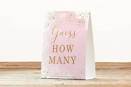 Pink And Gold How Many Kisses Game Sign, Guess how many, and Cards Great For Bridal Showers and Weddings. - Your Main Event