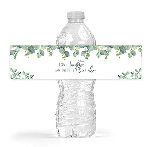 Eucalyptus Wedding Bridal Shower Bottle Wraps, 25 Neutral Greenery Floral Water  Bottle Labels Decoration Favors