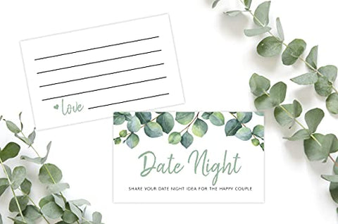 Eucalyptus Date Night Game Sign and Cards Great For Bridal Showers and Weddings, Neutral Greenery Floral - Your Main Event