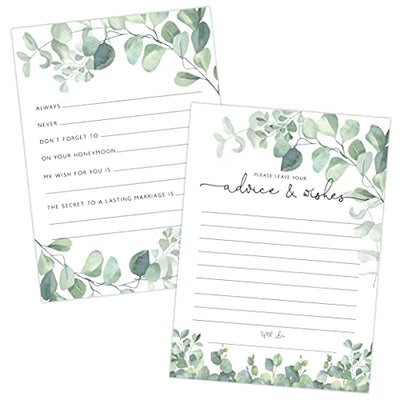 Eucalyptus Advice and Wishes Cards for Bridal Showers, Weedings and the Bride and Groom, Pack of 50 5"x7" Cards - Your Main Event