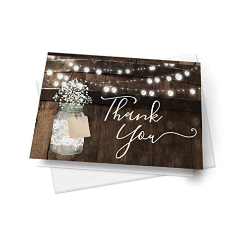 Rustic Mason Jar Thank You Cards, Rustic Elegant for Wedding Rehearsal Dinner, Bridal Shower, Engagement, Birthday, Bachelorette Party, Baby Shower, Reception, Anniversary, Housewarming - Your Main Event