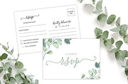 50 Eucalyptus RSVP Postcards for Wedding, Greenery Response Cards, Reply Cards Perfect for Bridal Shower, Rehearsal Dinner, Engagement Party, Baby Shower or any Special Occasion - Your Main Event