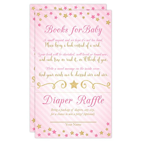 Pink Twinkle Twinkle Little Star Baby Shower Diaper Raffle Card Ticket, Twinkle Little Star Book Request Card, Gold, 50 Count - Your Main Event