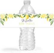 Lemon Themed Wedding Bridal Shower Bottle Wraps, 25 Lemon, She Found Her Main Squeeze Water Bottle Labels Decoration Favors - Your Main Event