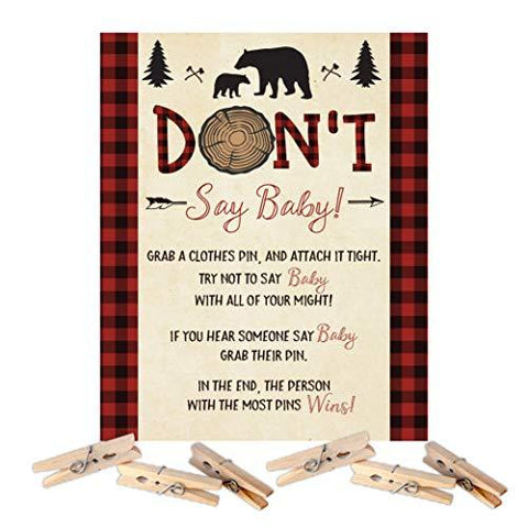 Lumberjack Bear Baby Shower Don't Say Baby Clothespin Game - Your Main Event
