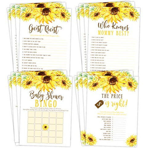 Sunflower Baby Shower Games, Bingo, Find The Guest, The Price Is Right, Who Knows Mommy Best, Pink and Gold Floral, 25 Games Each - Your Main Event