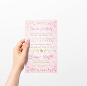 Pink Twinkle Twinkle Little Star Baby Shower Diaper Raffle Card Ticket, Twinkle Little Star Book Request Card, Gold, 50 Count - Your Main Event