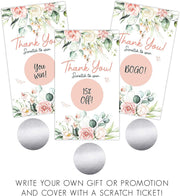 50 Floral Blush Blank Gift Certificate Scratch Off Cards Vouchers for Holiday, Christmas, Birthday, Small Business, Restaurant, Spa Beauty Makeup Hair Salon, Wedding Bridal, Baby Shower Favors Games - Your Main Event
