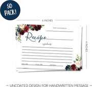 50 Navy Burgundy Double Sided Recipe Cards for Wedding, Floral Response Cards, Reply Cards Perfect for Bridal Shower, Rehearsal Dinner, Engagement Party, Baby Shower or any Special Occasion - Your Main Event