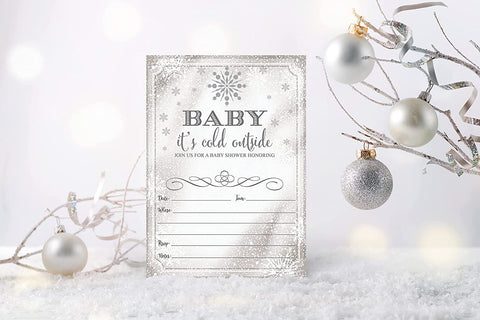 Snowflake Baby It's Cold Outside Silver Baby Shower Invitation - Your Main Event